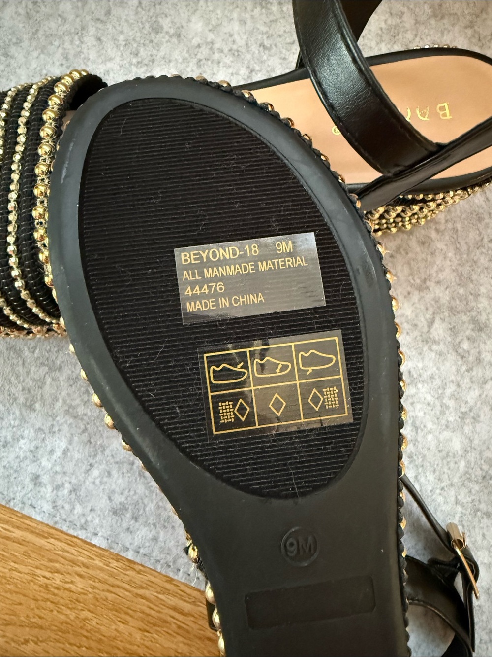 BAMBOO Black Platform Sandals with Gold Bead Accents - Picture 3 of 3